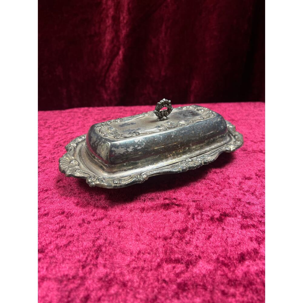 Vintage Silverplate Butter Dish - Ornate Rococo Design & Glass Starburst Liner
